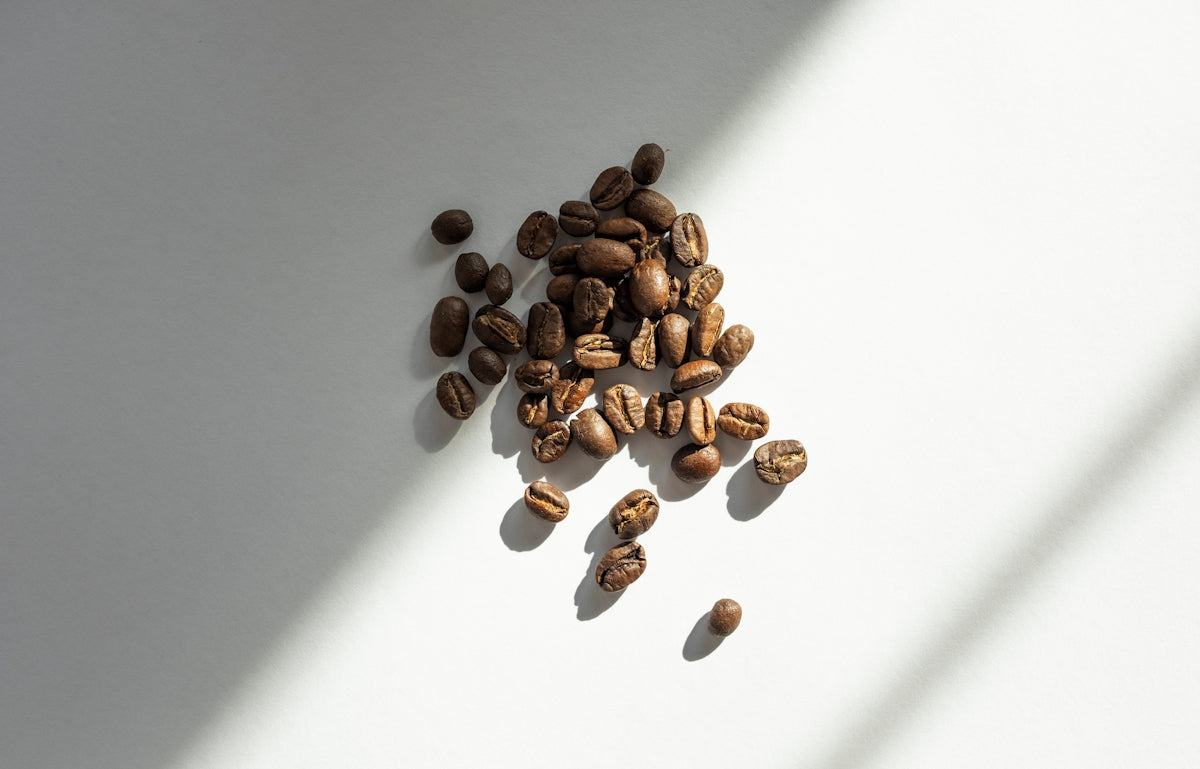 brown coffee beans on white table